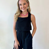 Linen High Waist Shorts - Black