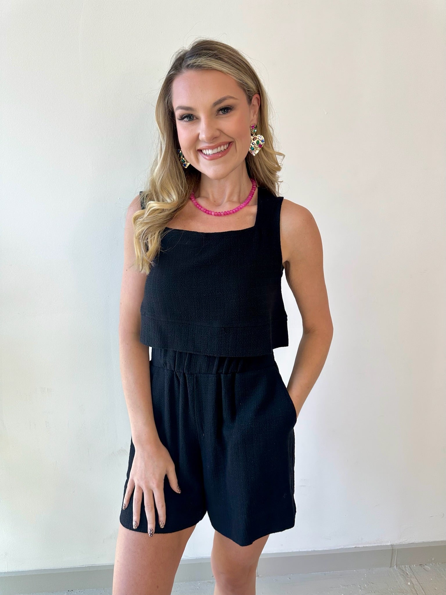 Linen High Waist Shorts - Black