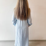 Linen Long Sleeved Maxi Dress - Blue