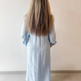 Linen Long Sleeved Maxi Dress - Blue