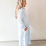 Linen Long Sleeved Maxi Dress - Blue