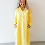 Linen Long Sleeved Maxi Dress - Yellow
