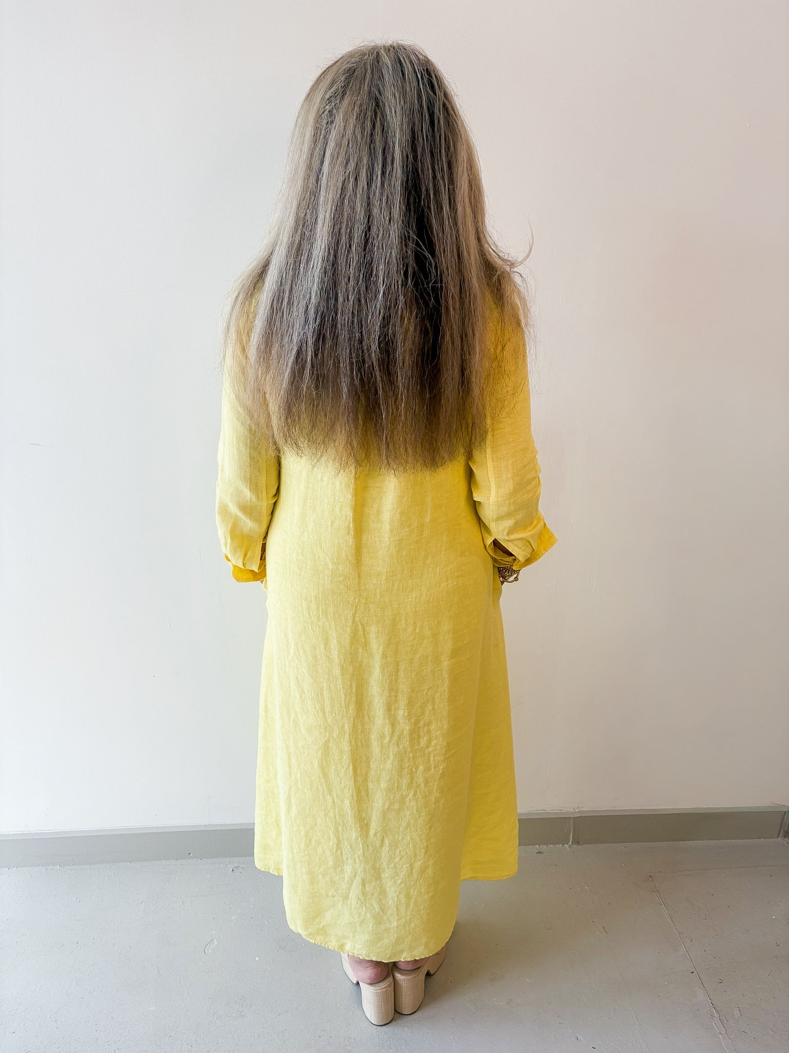 Linen Long Sleeved Maxi Dress - Yellow