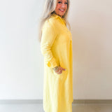 Linen Long Sleeved Maxi Dress - Yellow