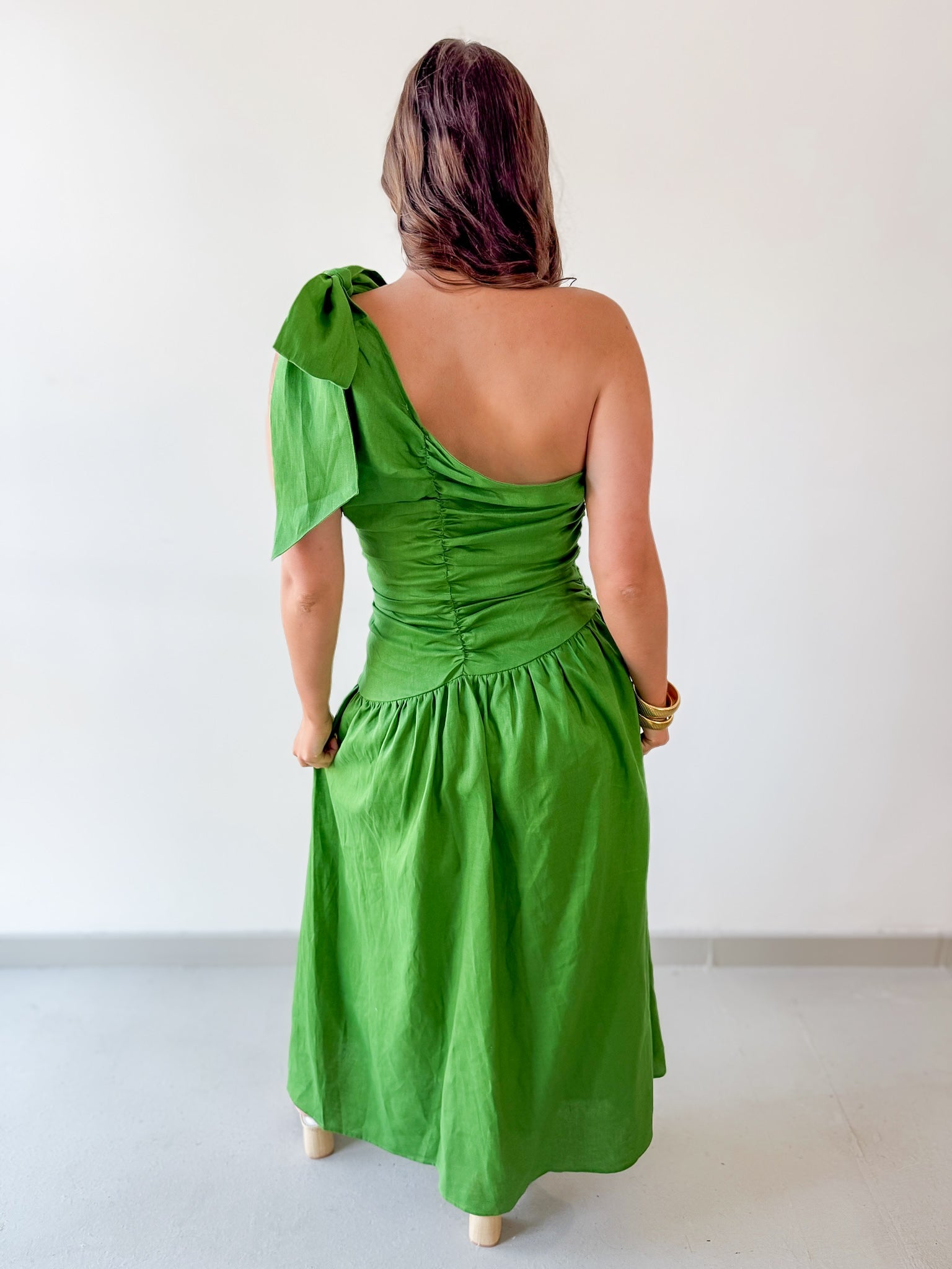Linen One Shoulder Tie strap Maxi Dress
