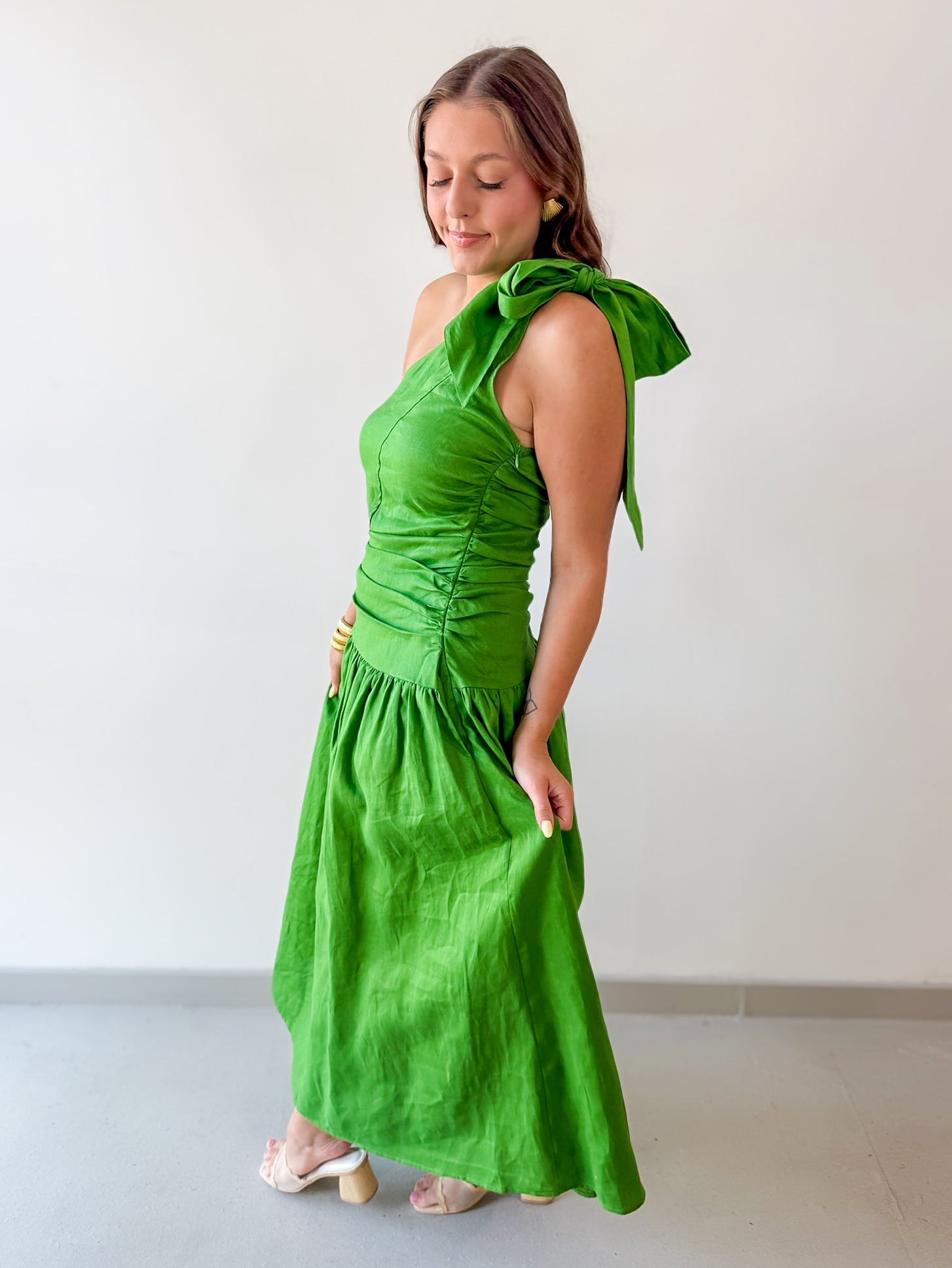Linen One Shoulder Tie strap Maxi Dress