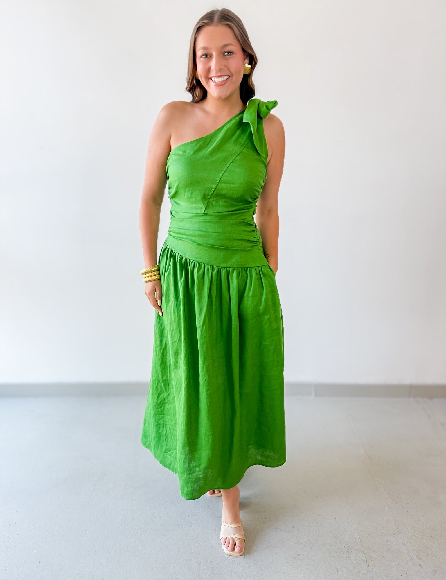 Linen One Shoulder Tie strap Maxi Dress