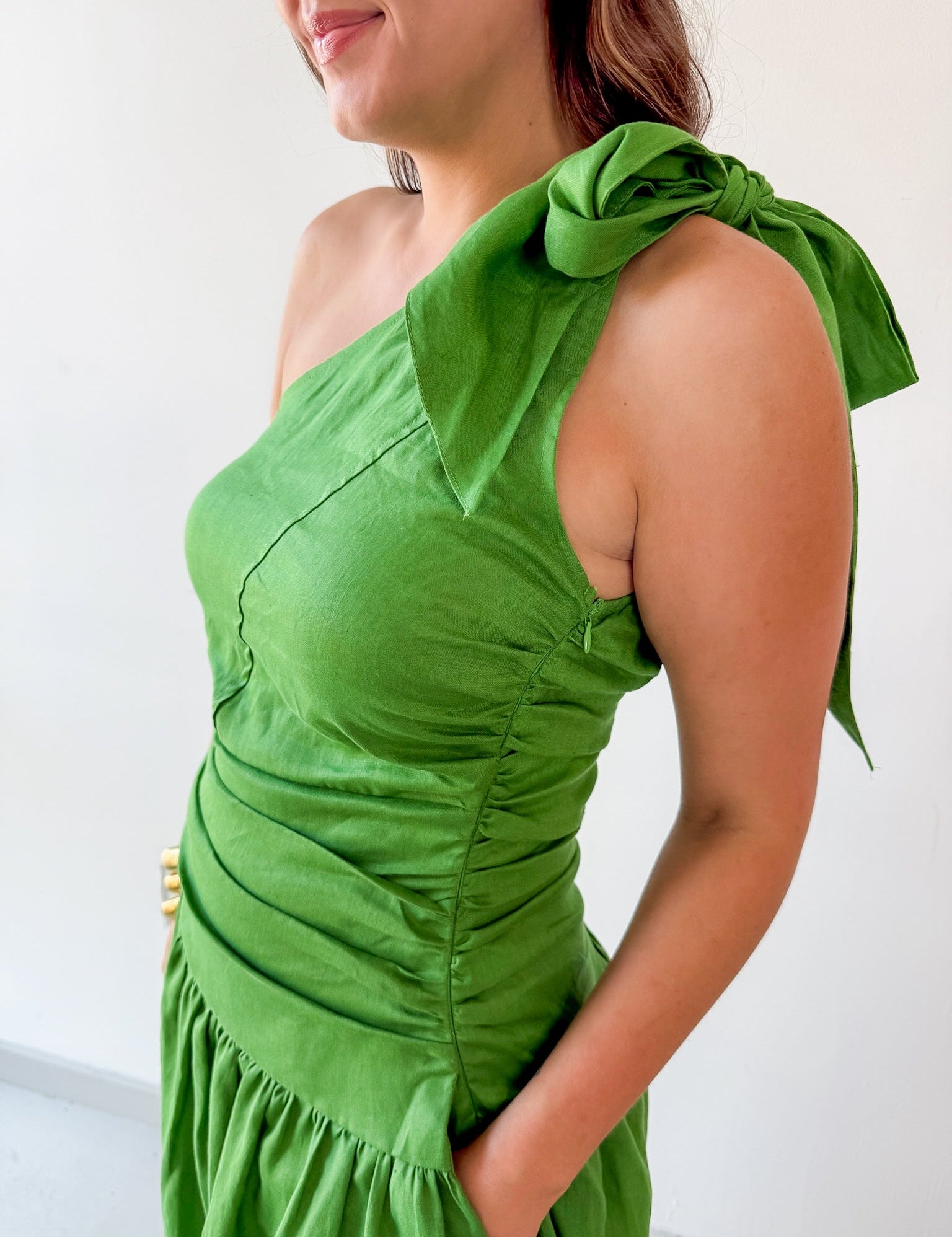 Linen One Shoulder Tie strap Maxi Dress
