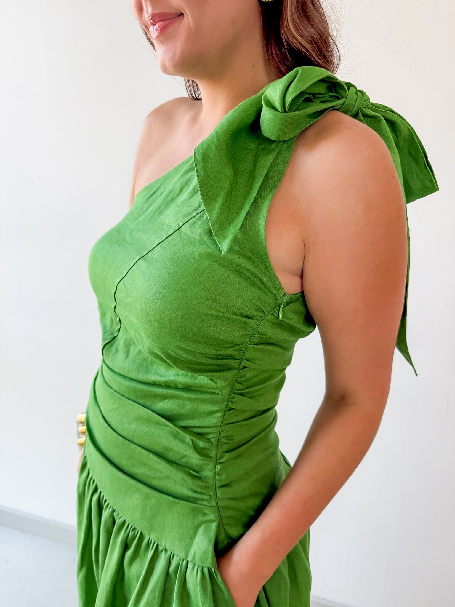 Linen One Shoulder Tie strap Maxi Dress