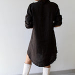 Linen Roll Tab Button Shirt Dress - Brown