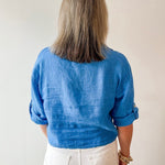 Linen Roll Tab Shirt - Blue
