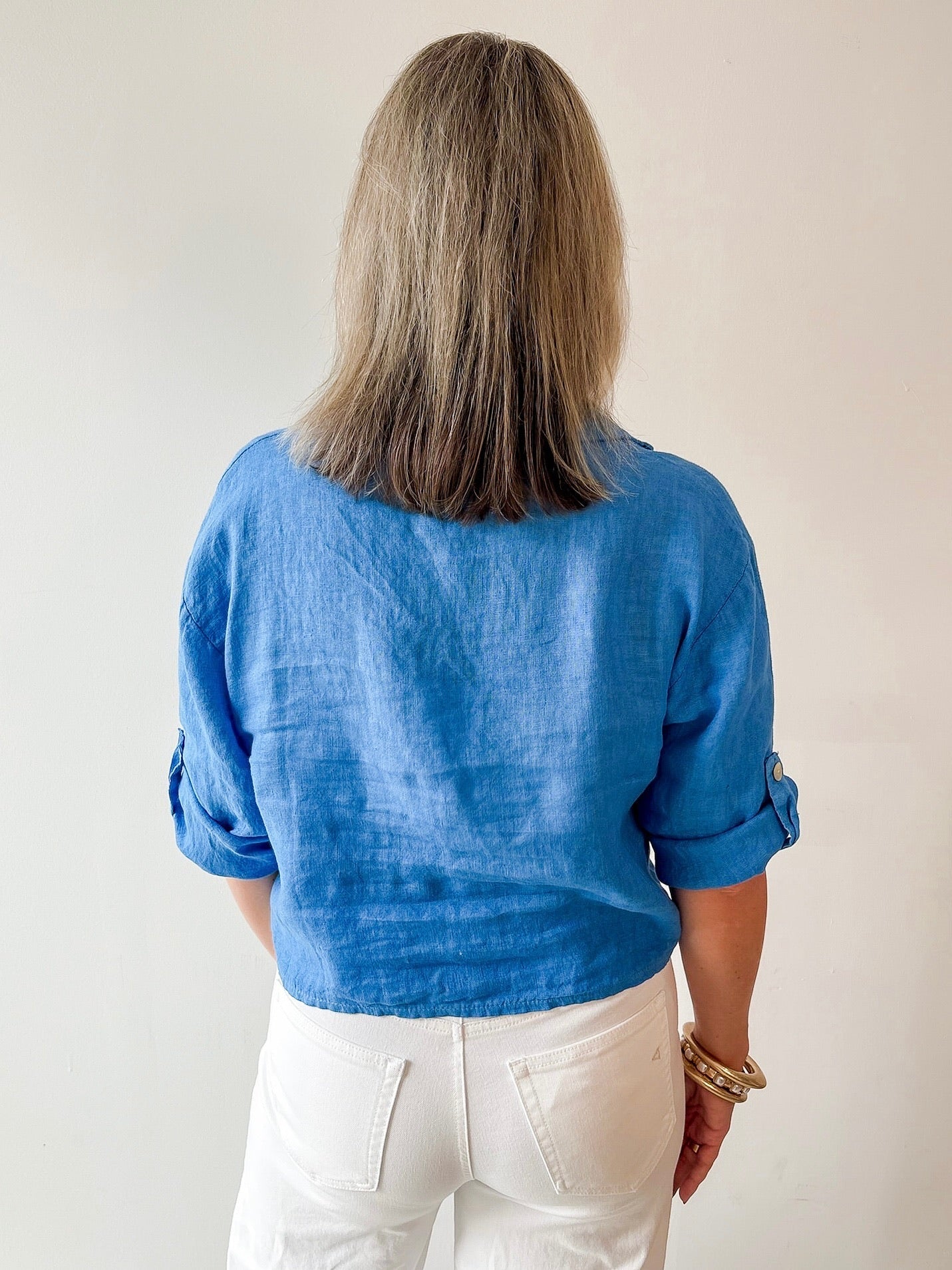 Linen Roll Tab Shirt - Blue