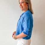 Linen Roll Tab Shirt - Blue
