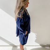 Linen Shirt & Short Set - Navy