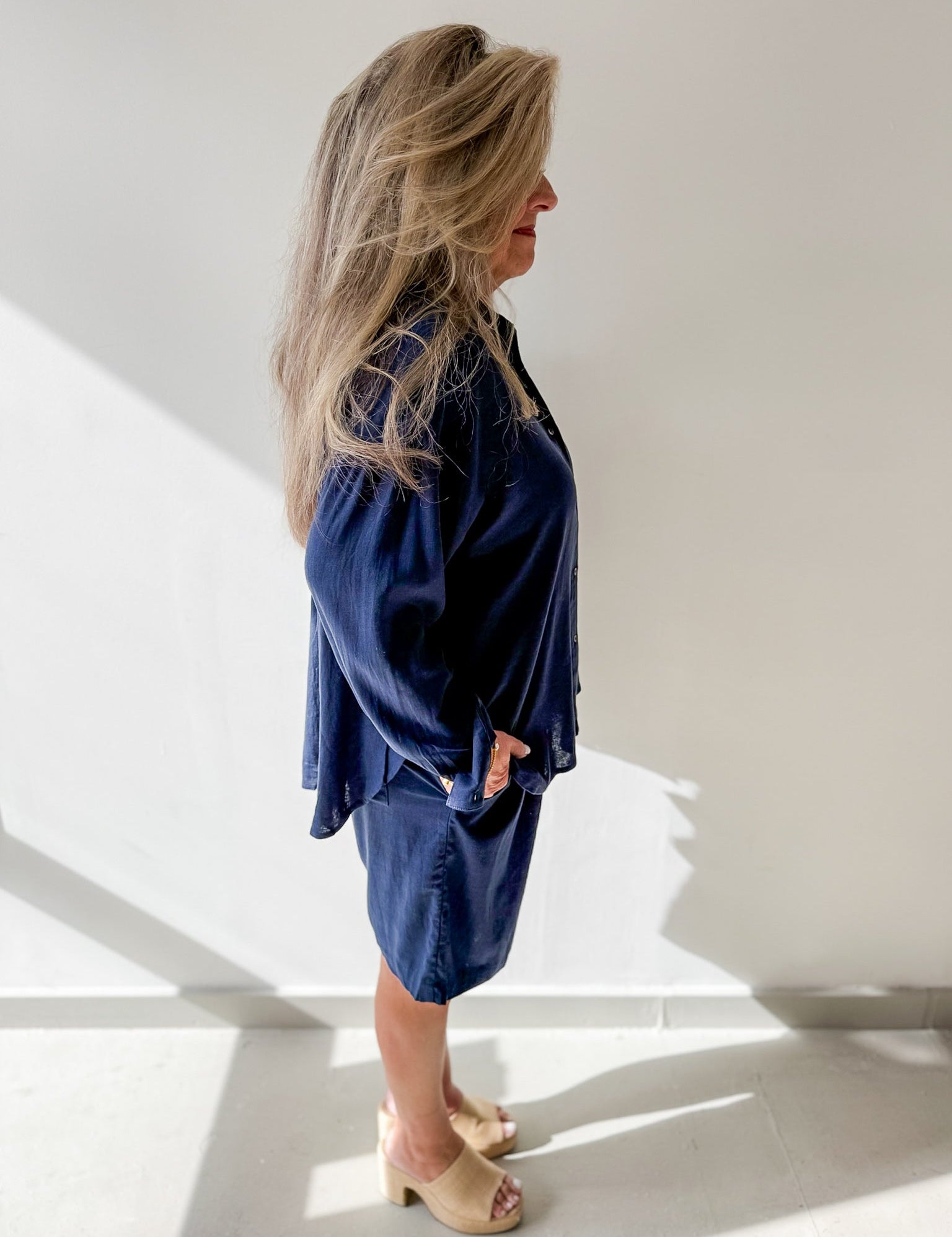 Linen Shirt & Short Set - Navy