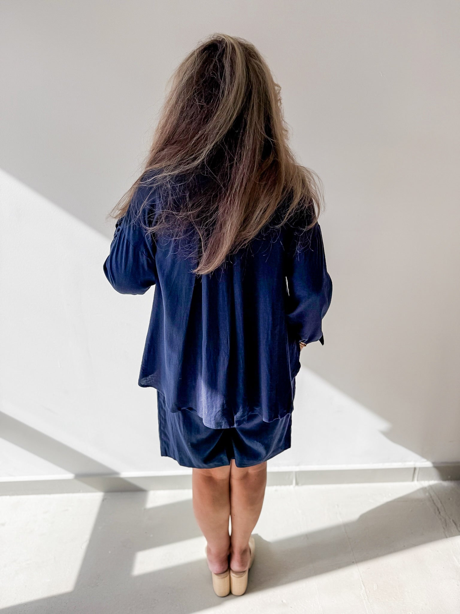 Linen Shirt & Short Set - Navy