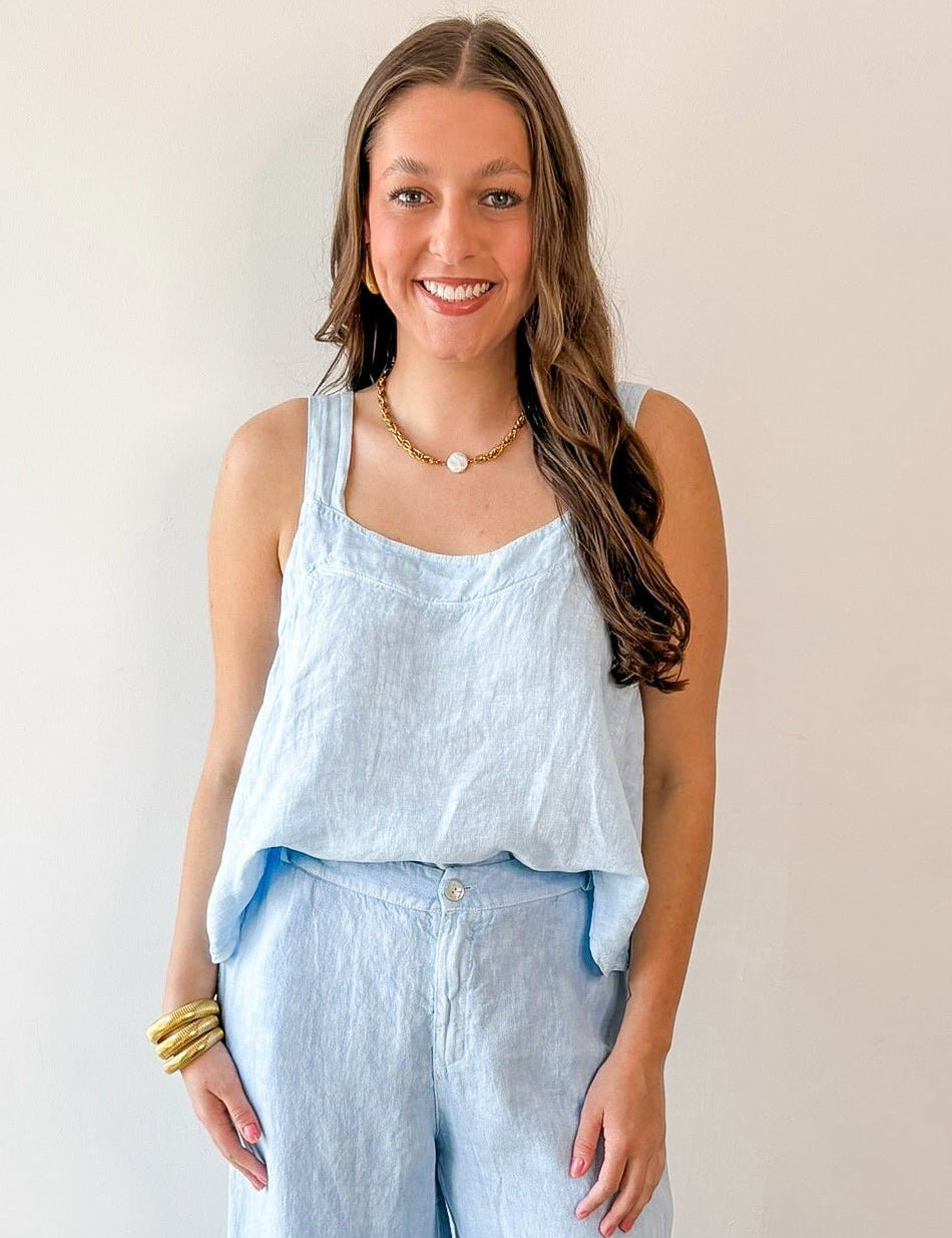 Linen Square Top - Blue