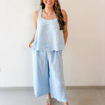 Linen Square Top & Pant Set - Blue