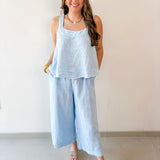 Linen Square Top & Pant Set - Blue