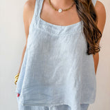 Linen Square Top & Pant Set - Blue