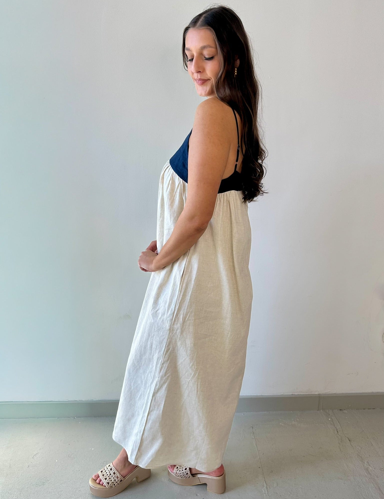 Linen Two Tone Maxi Dress