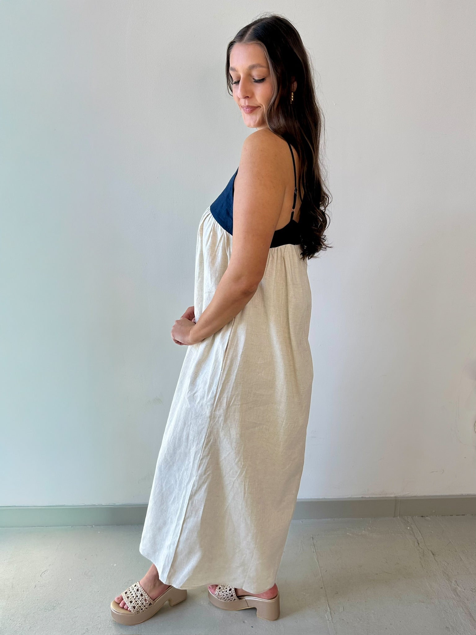 Linen Two Tone Maxi Dress