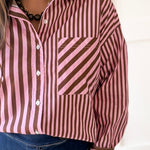 Long Sleeve Striped Shirt - Pink-Brown