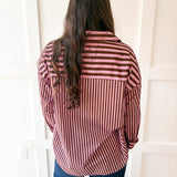 Long Sleeve Striped Shirt - Pink-Brown