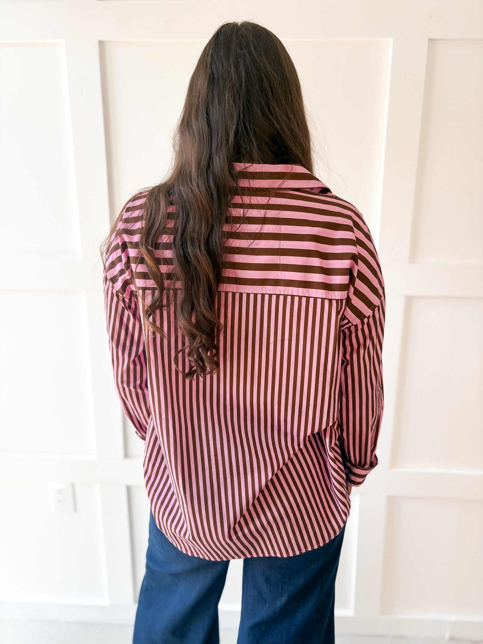 Long Sleeve Striped Shirt - Pink-Brown