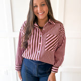 Long Sleeve Striped Shirt - Pink-Brown