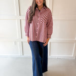 Long Sleeve Striped Shirt - Pink-Brown