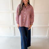 Long Sleeve Striped Shirt - Pink-Brown