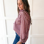 Long Sleeve Striped Shirt - Pink-Brown