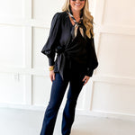 Long Sleeve Wrap Blouse - Black
