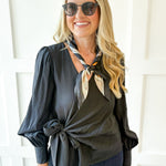Long Sleeve Wrap Blouse - Black