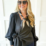 Long Sleeve Wrap Blouse - Black