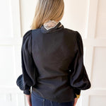 Long Sleeve Wrap Blouse - Black