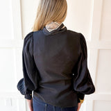 Long Sleeve Wrap Blouse - Black