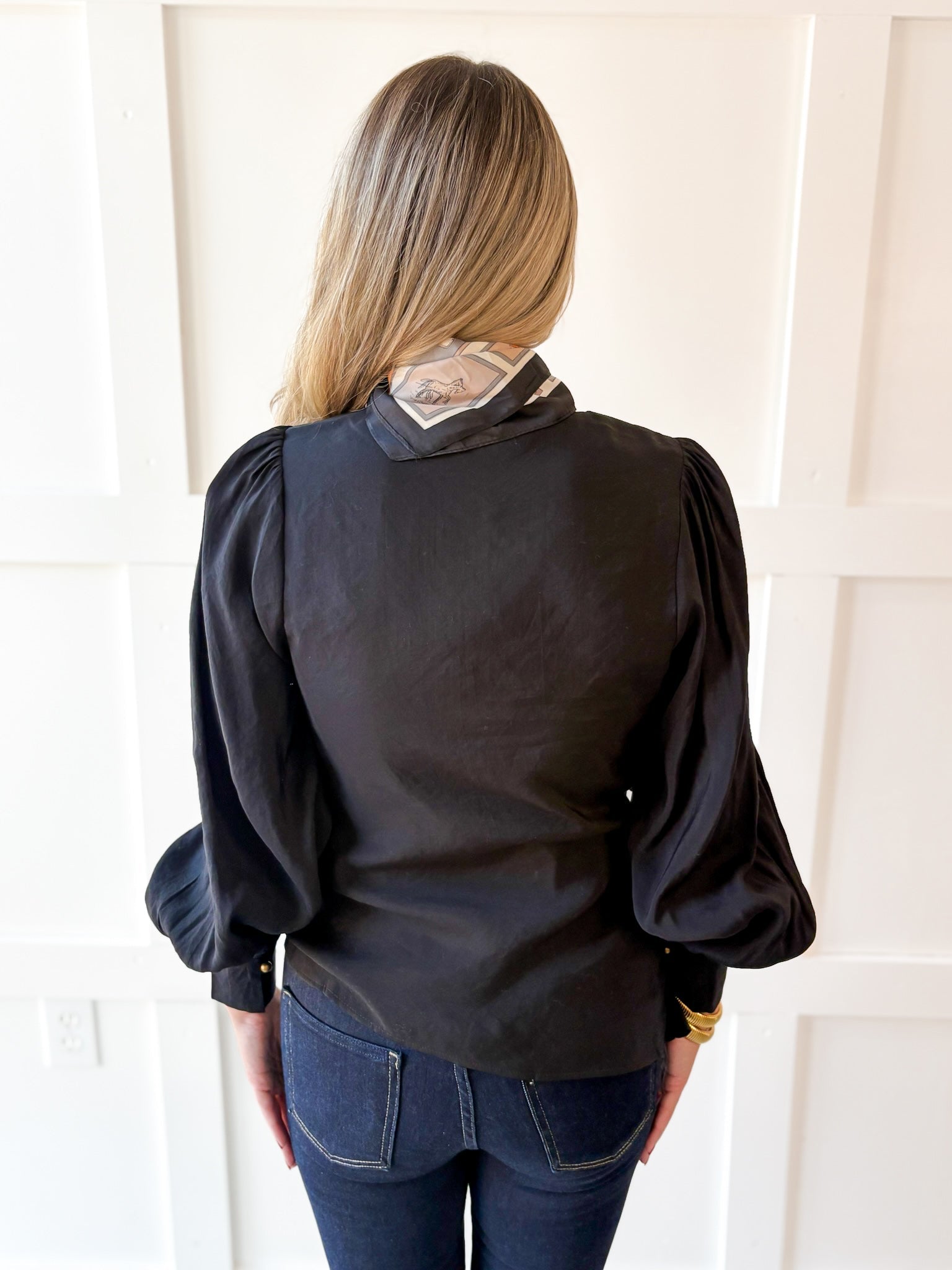 Long Sleeve Wrap Blouse - Black