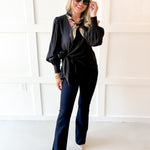 Long Sleeve Wrap Blouse - Black