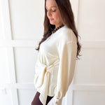 Long Sleeve Wrap Blouse - Cream