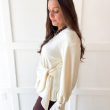Long Sleeve Wrap Blouse - Cream