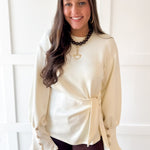 Long Sleeve Wrap Blouse - Cream