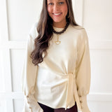 Long Sleeve Wrap Blouse - Cream