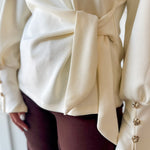 Long Sleeve Wrap Blouse - Cream