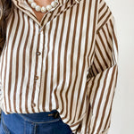Long Sleeved Striped Shirt - Ecru-Brown