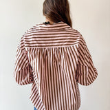 Long Sleeved Striped Shirt -Pink-Brown