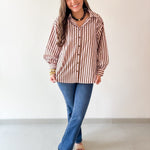 Long Sleeved Striped Shirt -Pink-Brown