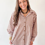 Long Sleeved Striped Shirt -Pink-Brown