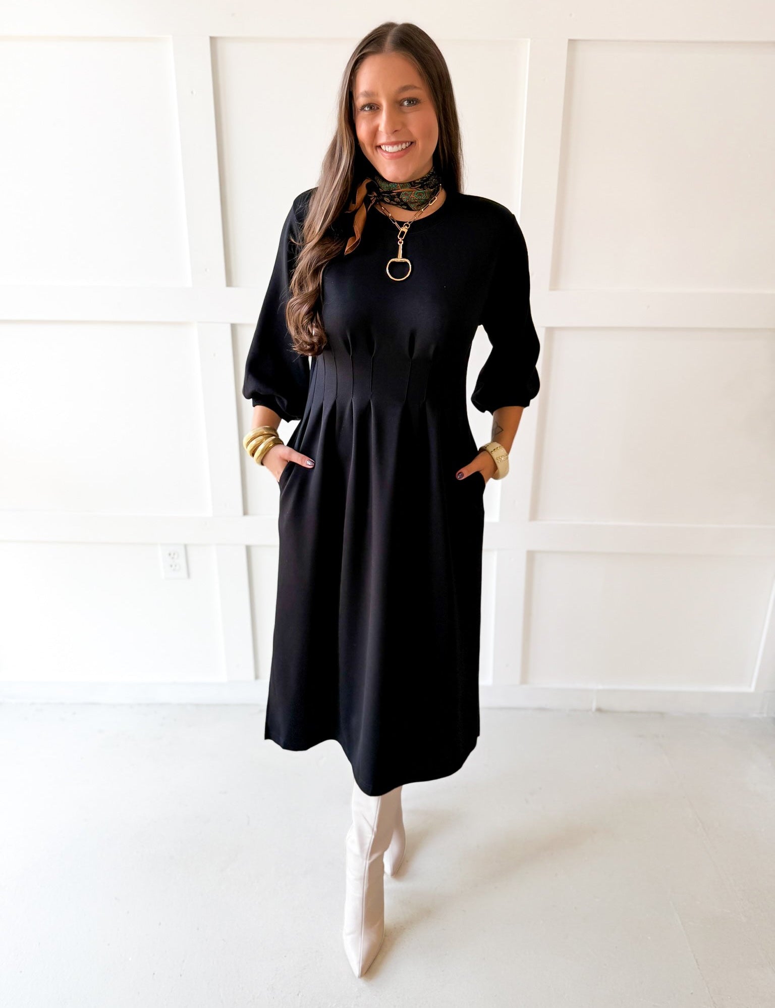 Long Sleeved Tunic Maxi Dress - Black